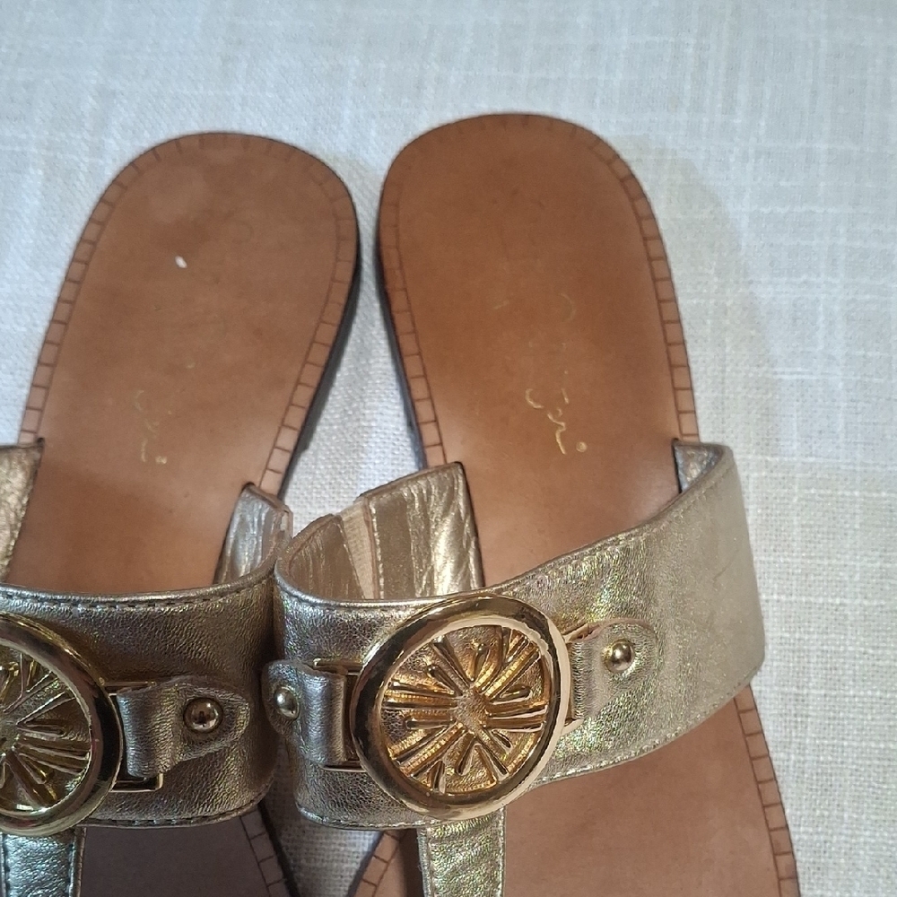 Lilly Pulitzer Gold Slide Sandals Size 8 - Picture 2 of 8